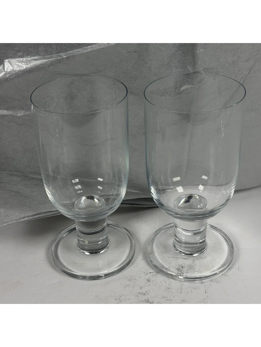 Crate & Barrel Clear Footed Glass Goblets Water Wine Glasses Set of 2 S-1